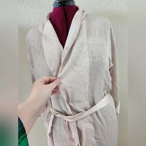 Gold Label Victoria's Secret Vintage 90s Pastel Pink Satin Paisley Long Robe S - Picture 8 of 11